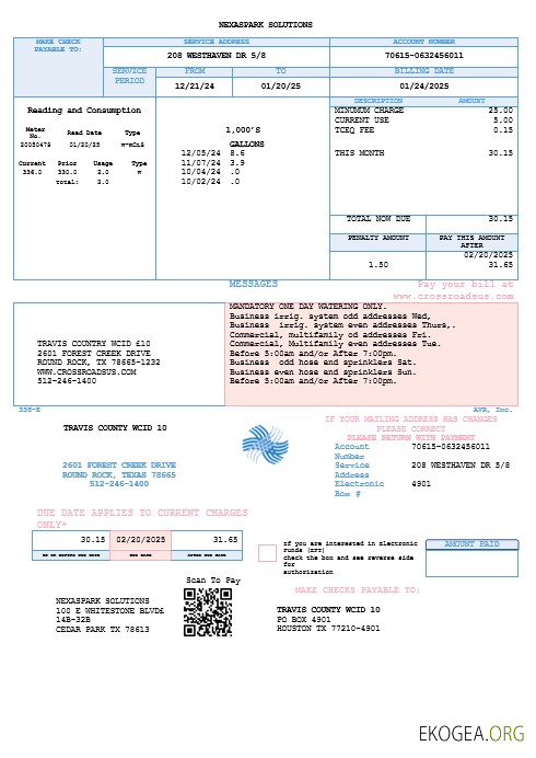 USA Texas Dasor Management and Investment modèle de facture de services publics aux formats Word et PDF